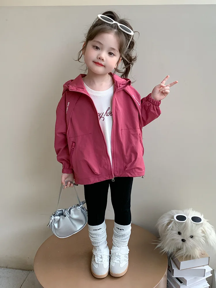 

Girls' Trench Coat Jacket for Spring and Autumn2025New Style Windbreaker Baby Girl Hooded Jacket Children's Windbreaker
