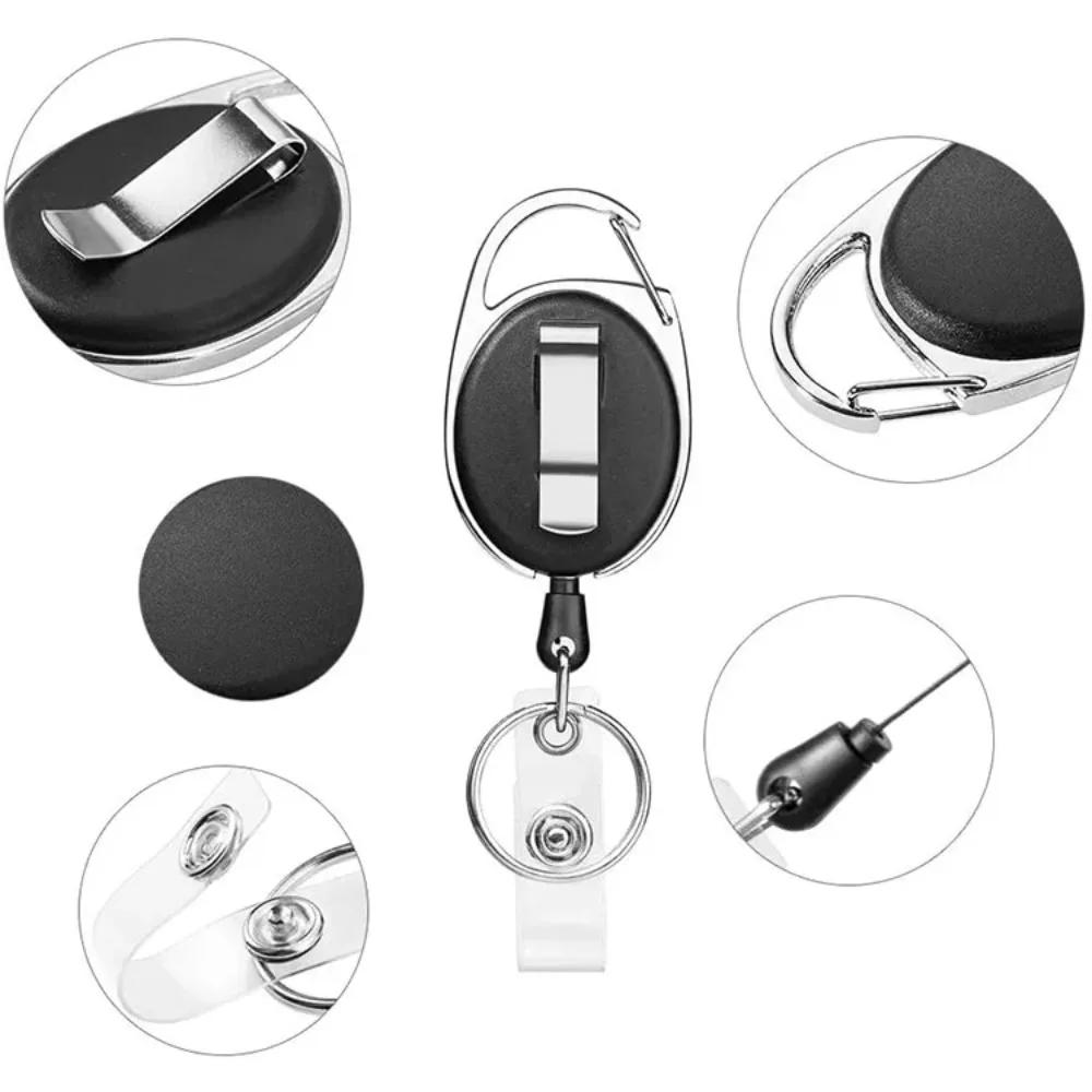 Retractable Reel Pull Key ID Card Badge Tag Clip Holder Carabiner Clips Keychain  Keyring with Carabiner Reel