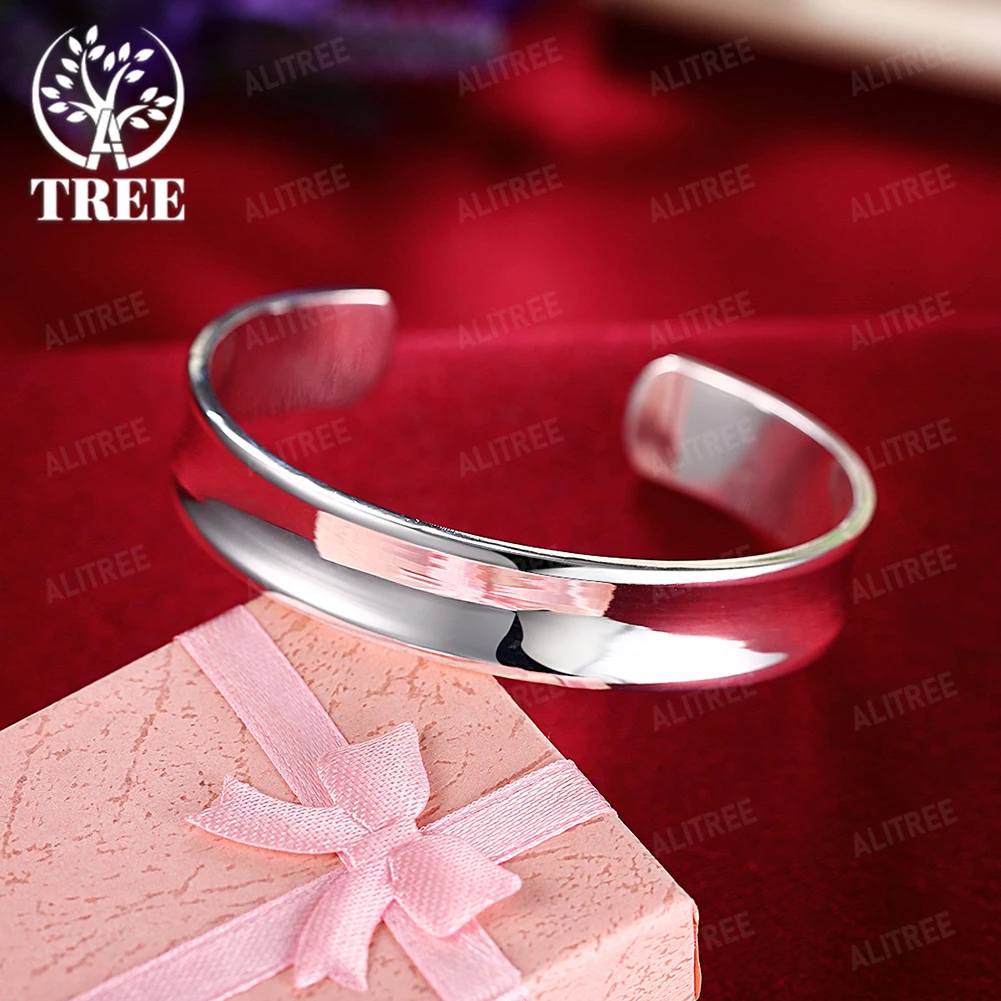 

925 Sterling Silver Cuff Bangle for Women Lady Wedding Party Fashion Jewelry Cute Nice Gift Circular Open Bracelet
