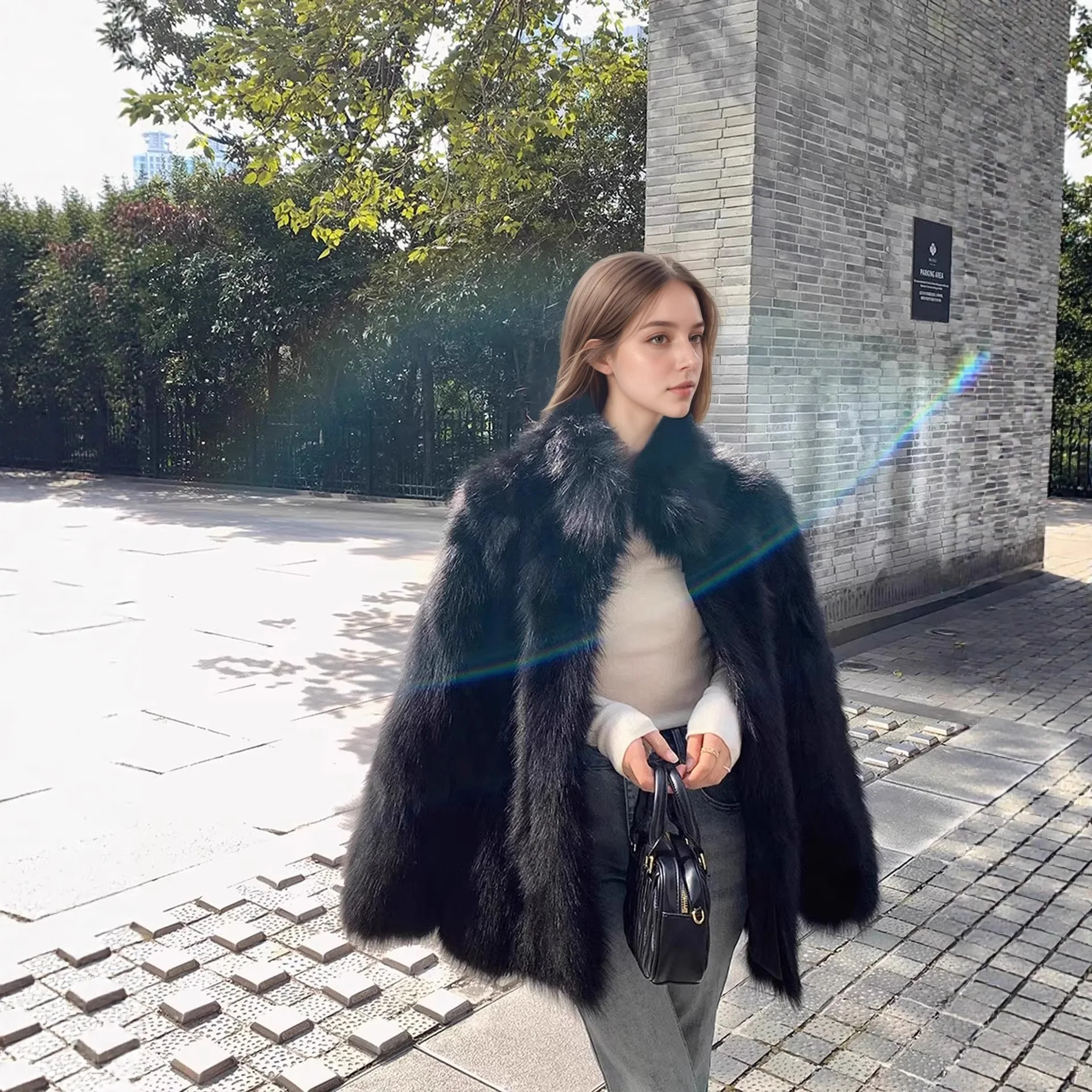 Popular imitation fox fur coat women's autumn and winter environmental protection fur medium and long fur coat