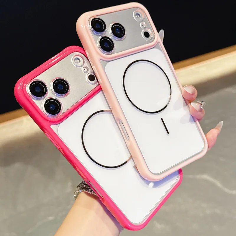 เคสใสอะคริลิกสำหรับ iPhone 17 Pro Max บาง ดีไซน์วงกลม แม่เหล็กดูดติด รุ่น 16/15 สองสี ป้องกันการตก ป้องกันการลื่น