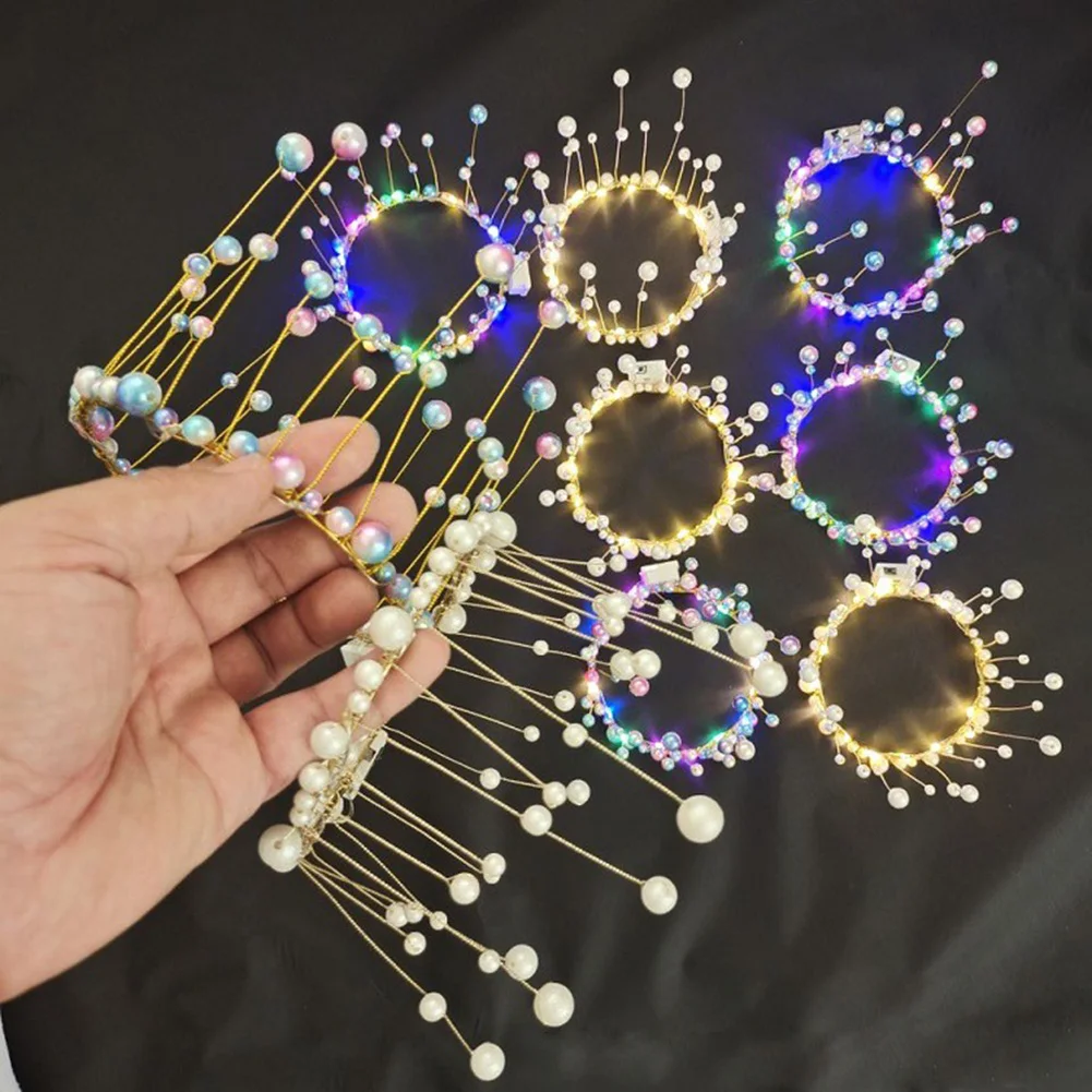 Lâmpada LED Pearl Crown Bolo Topper Decoração, Princesa Festa Top Topper, Feliz Aniversário Bolo Decoração Ferramentas, Suprimentos De Presente De