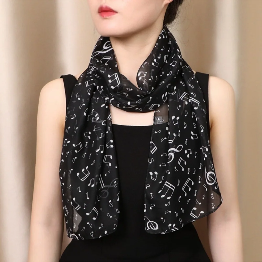 Printed Design Chiffon Hijab Scarf 50*160cm Size Elastic Material Printed Chiffon Scarf Musical Note Pattern Beautiful Pattern