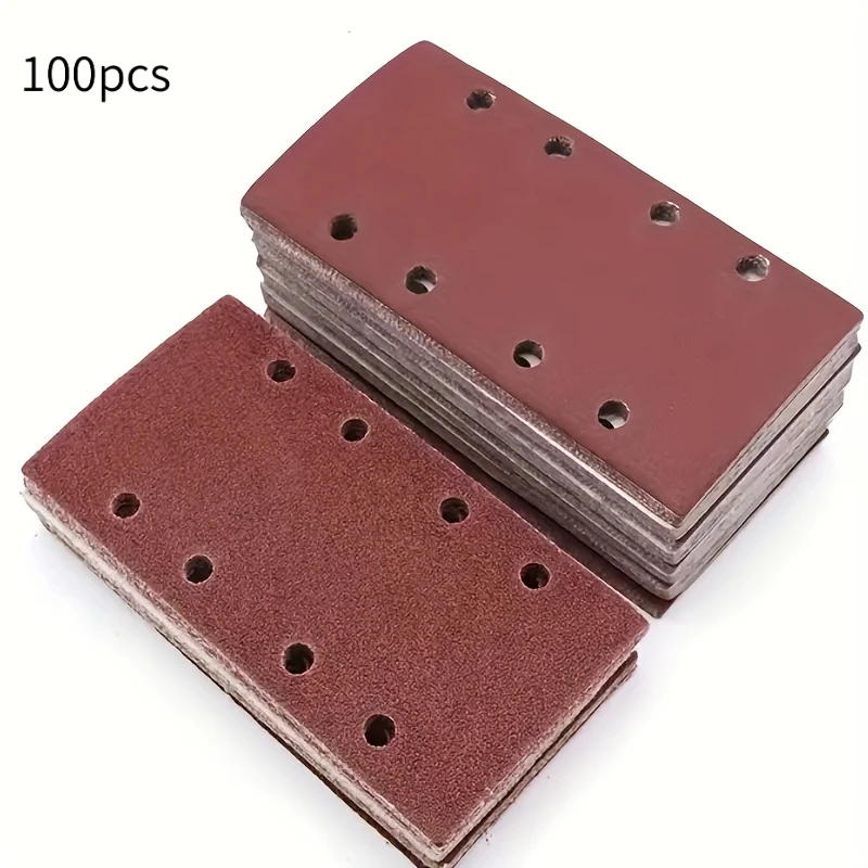 93 x 185 mm 8 Hole Red Hook and Loop Sandpaper 100Pcs Assorted 60-600 Grits for Polishing Metal Wooden Plasticle Leather