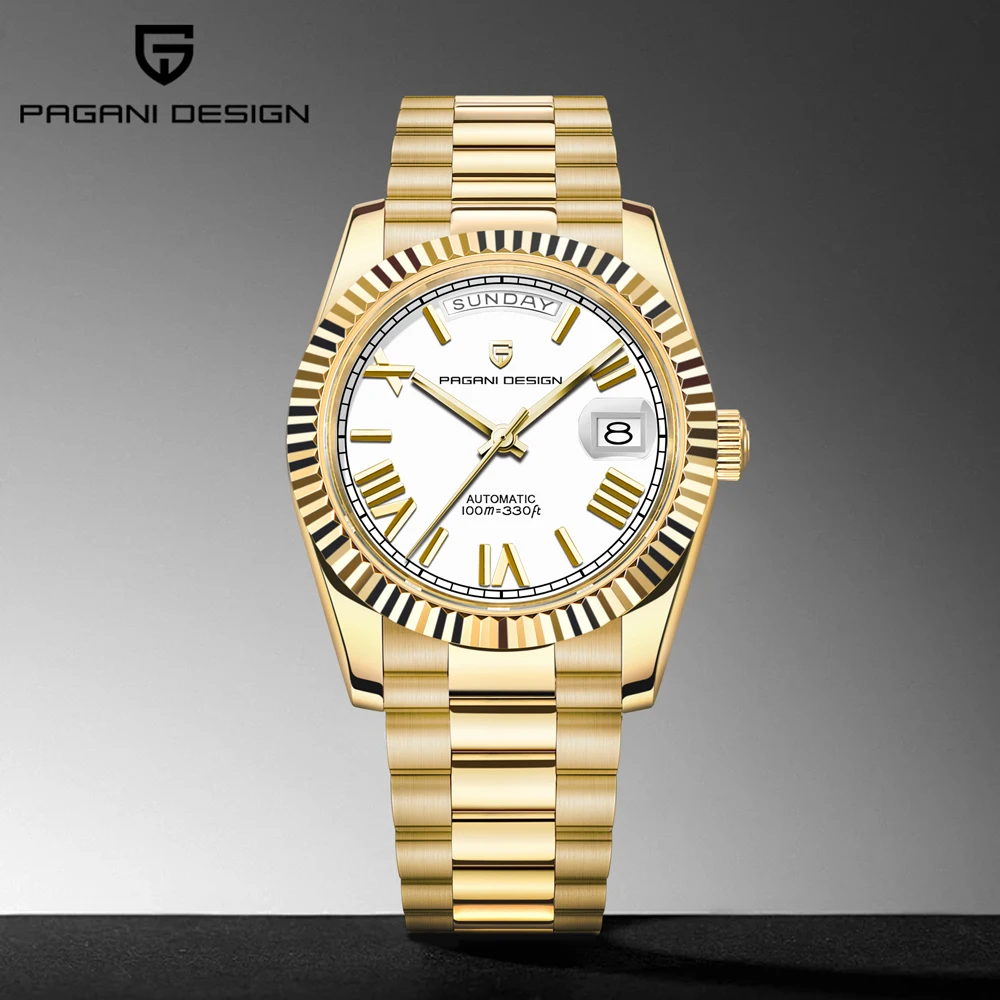 

Часы PAGANI DESIGN, золотые и белые роскошные механические часы для мужчин, новинка 2025, автоматические часы из нержавеющей стали с сапфировым стеклом