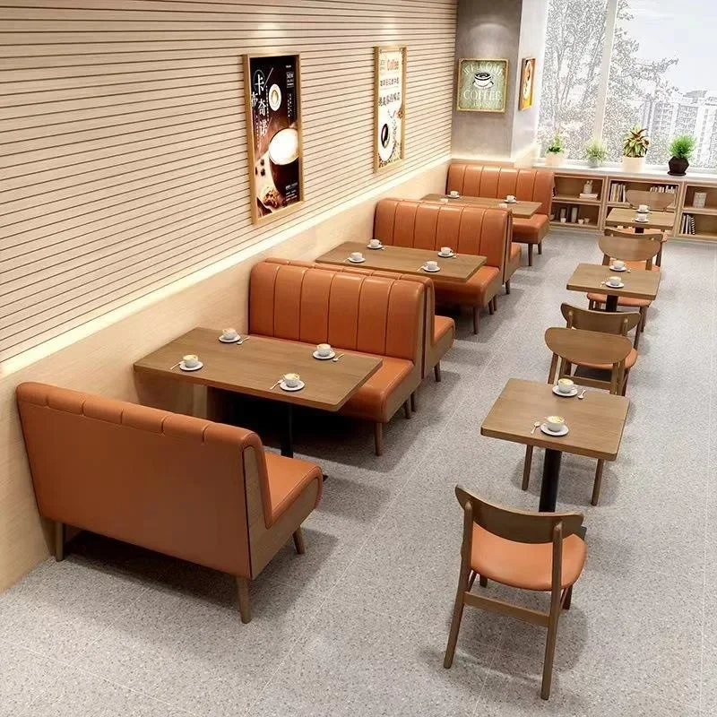 coffee shop casual negotiation tables and chairs, restaurant dessert milk tea shop solid wood tables and chairs, wall sofa seat