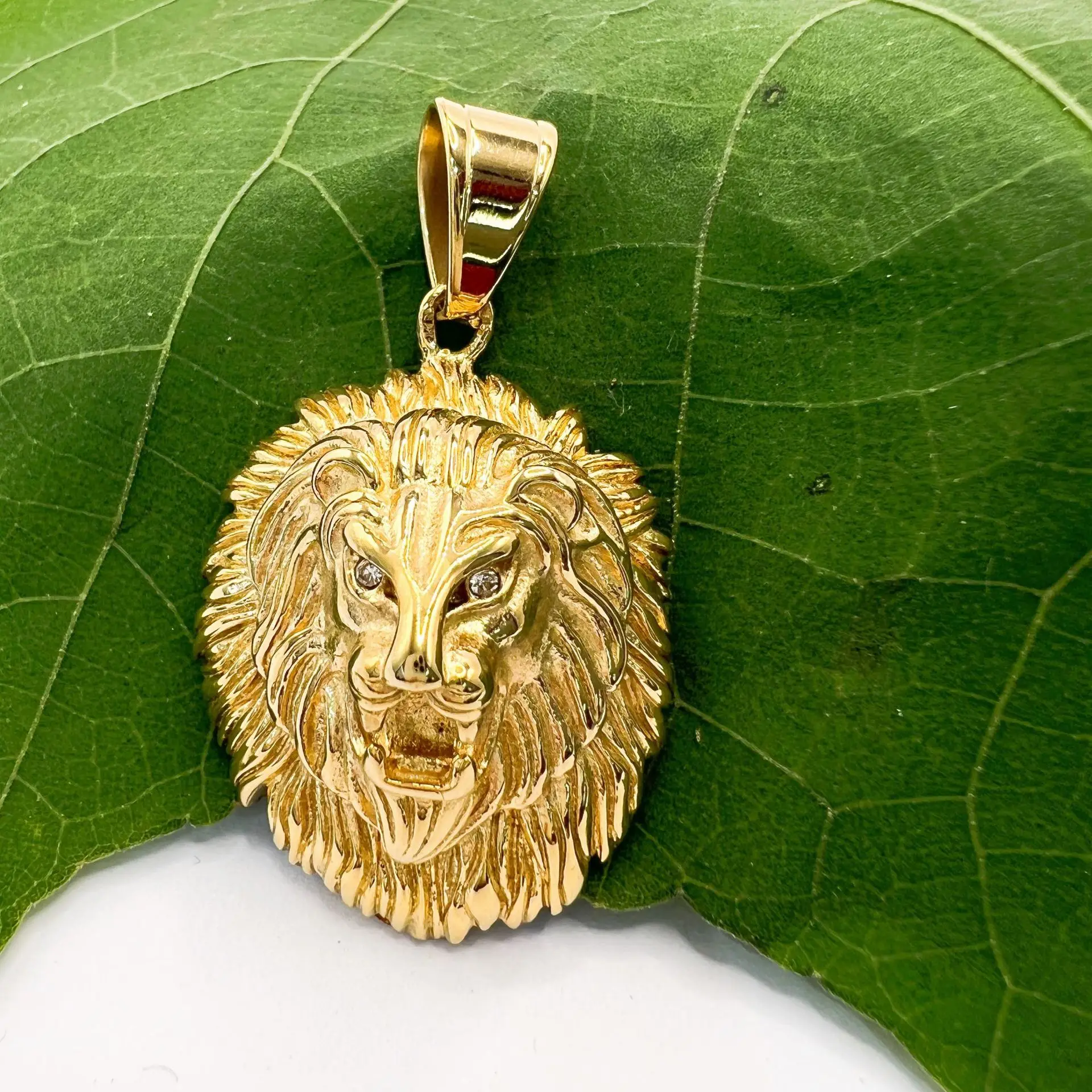 HIP hop Lion Head Pendant Necklaces Men\'s Gold color Punk Animal Jewelry