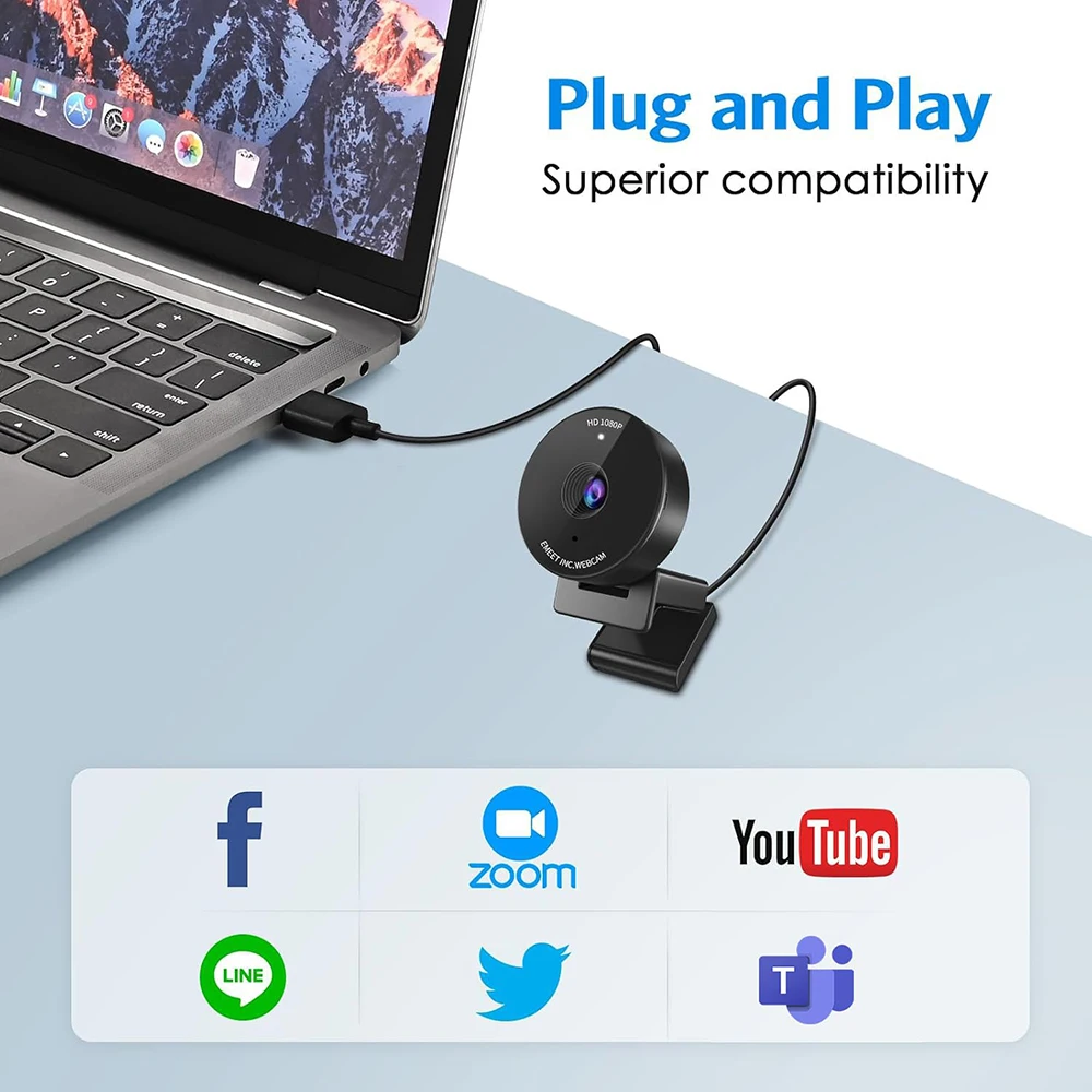 Kamera internetowa 1080P Full HD z mikrofonem i osłoną prywatności EMEET C950 Kamera wideo USB do komputera/stacjonarnego komputera/spotkań/lesów online — zdjęcie 7