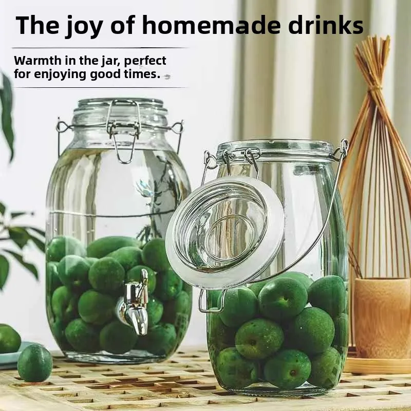 Large Size Glass Fermentation Barrel Wine Making Bottle with Handle Kitchen Storage Container Sealed Jar for Plum And Honeysu...
