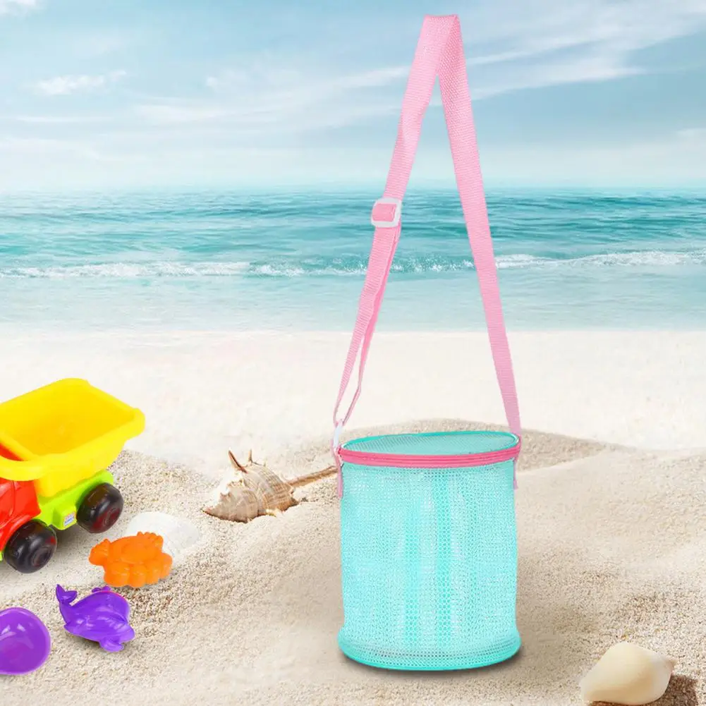 Seau de rangement de plage multifonctionnel, capacité, sac de plage en maille avec bandoulière pour voyage, support de coquillage, jouet de sable à utiliser