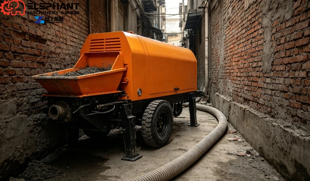 NOUVELLE Mini Pompe à Béton Diesel sur Remorque avec Productivité de 8 m³/h et Portée Verticale de 25 m, Rayon de Braquage Court pour Utilisation en Construction