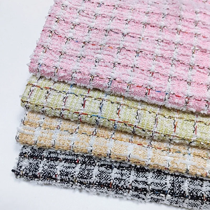 

Твидовая ткань с решетчатым узором и лентой, окрашенная в пряжу для женщин, осеннее пальто, юбка, куртка, костюмы, ткань «сделай сам», швейный материал