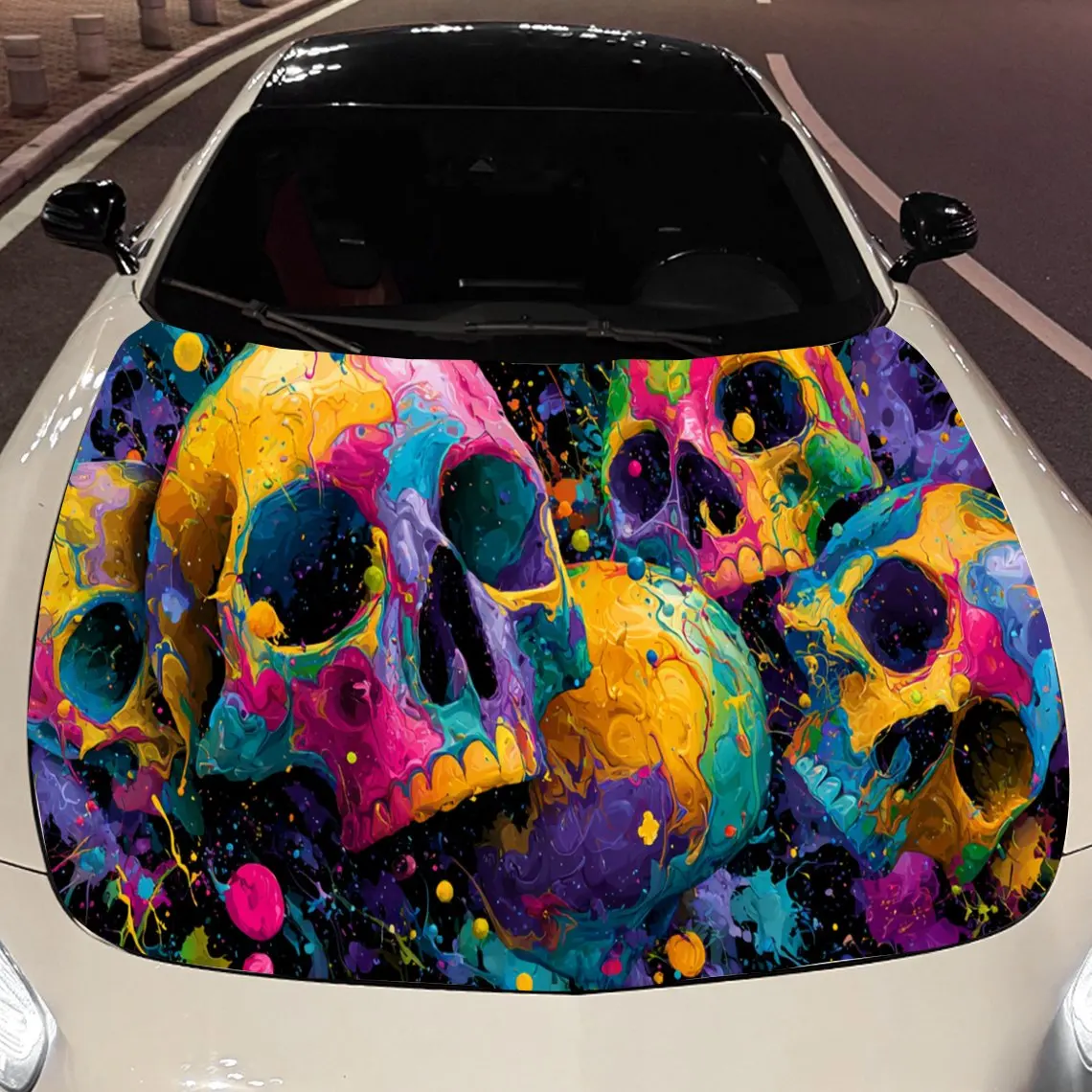 

Graffiti Horror-Style Skull Car Hood Vinyl Stickers Car Surface Protection Decal Car Decoration Cover Vinyl Wraps Waterproof Sel