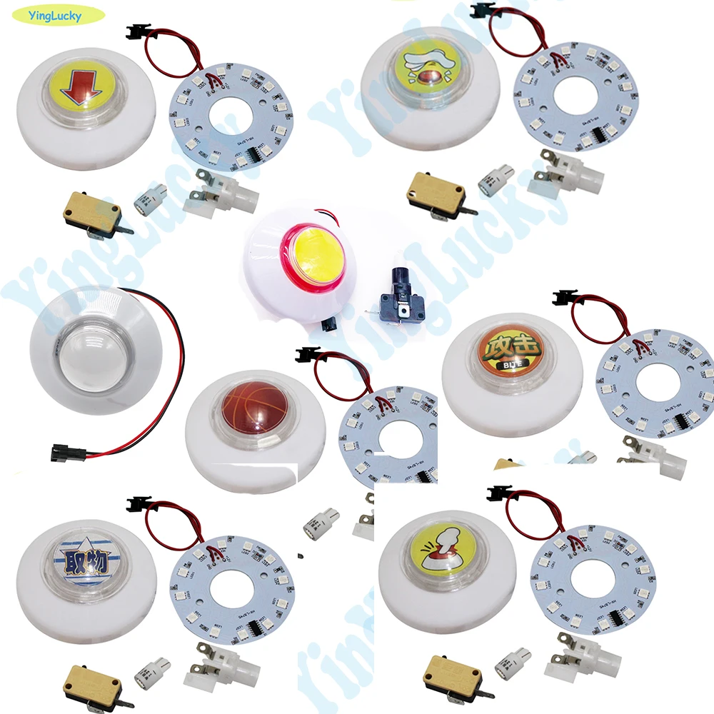 10 sztuk 76mm przycisk LED Arcade z żarówką 12V mikroprzełącznik kolorowy podświetlany przycisk do maszyny dźwigowej, zręcznościowej, automatu sprzedającego