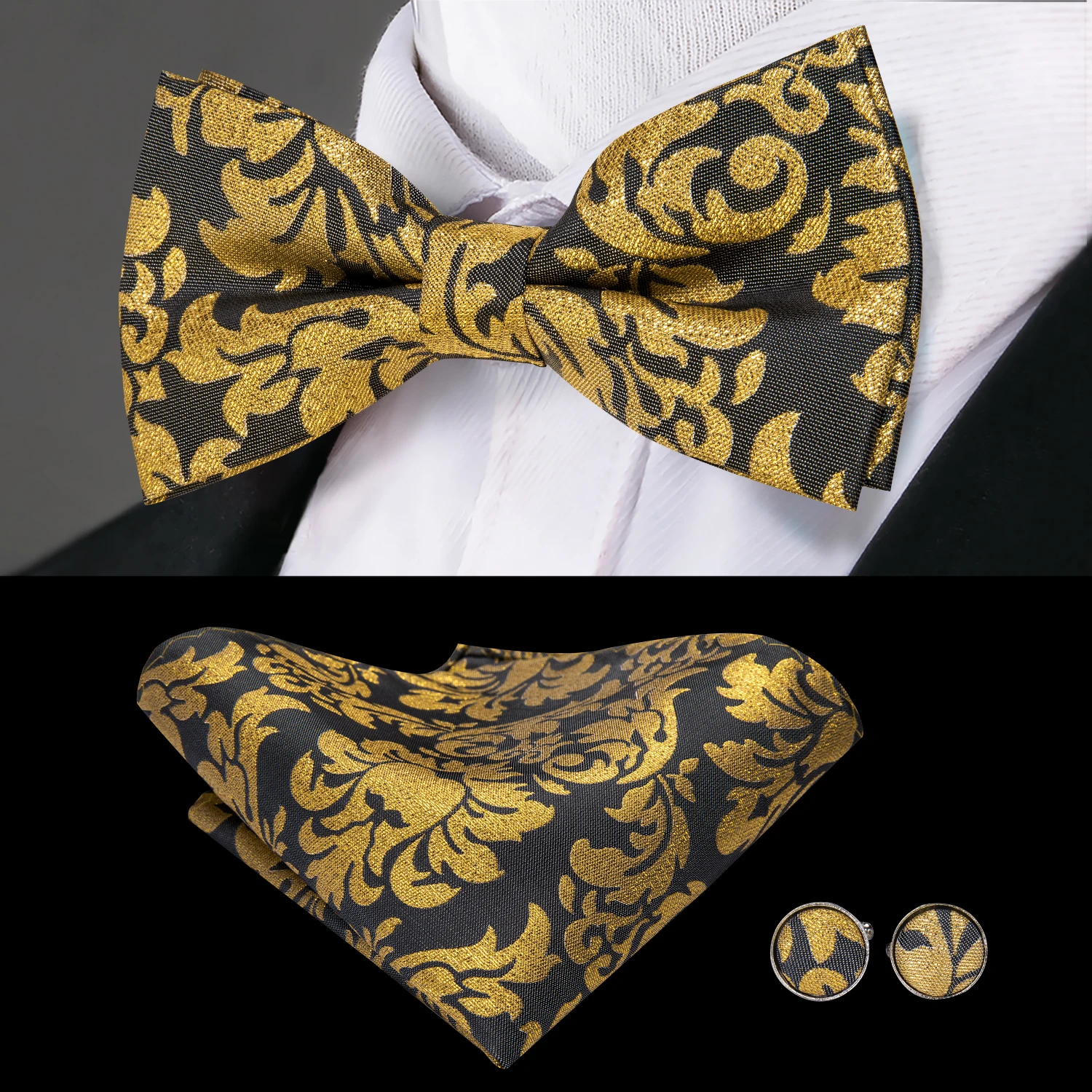 Hi-tie suspensórios de seda para homens adultos, conjunto de couro de metal, 6 clipes, dourado, floral, vintage, moda masculina, elástico, suspensórios de casamento