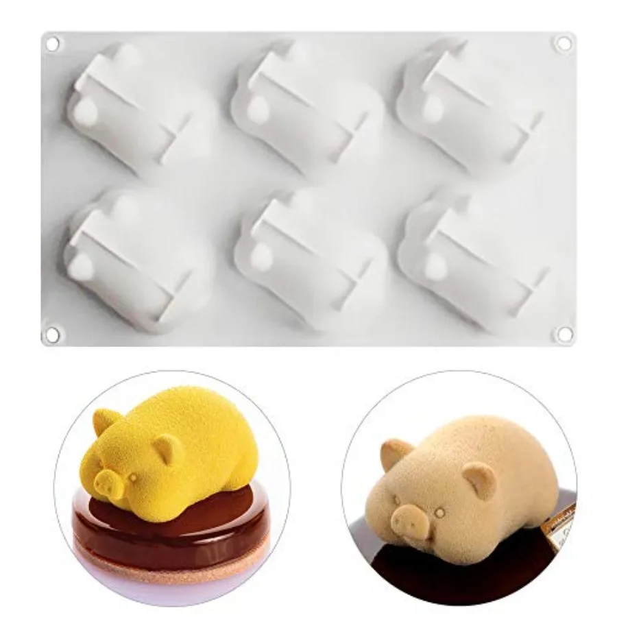 

6 Cavity 3D Pig Mousse Cake Baking Pan Cute Piggy Silicone Mold for Freh Dessert Soap Lotion Bar Plaster Chocolate Candy Mould