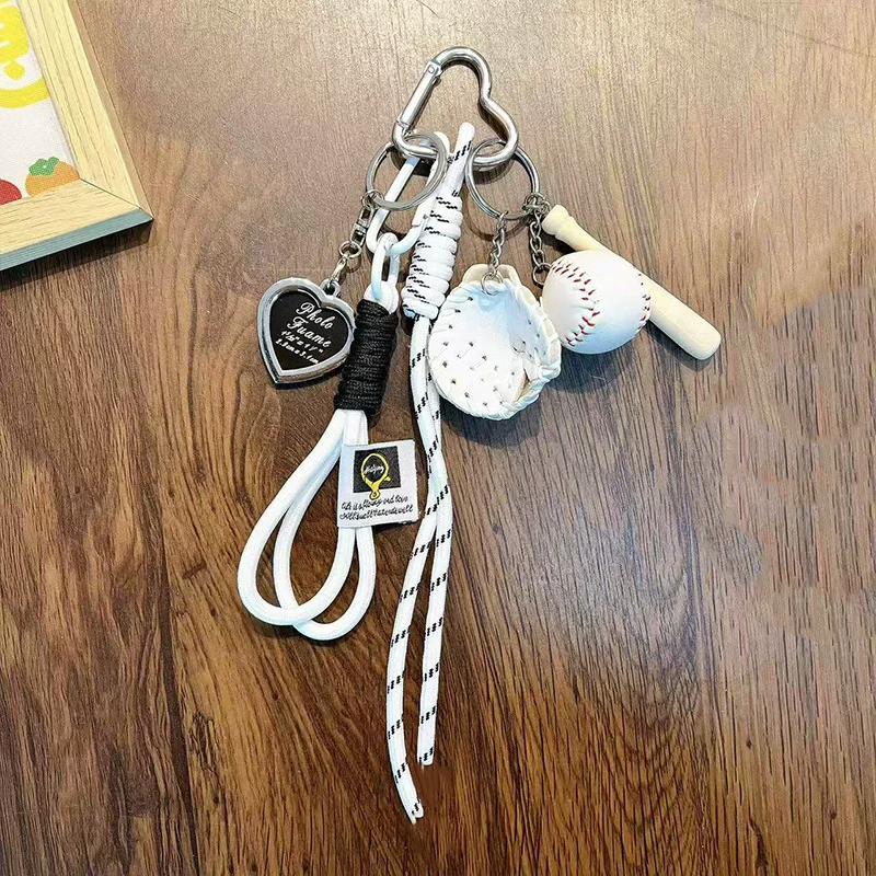 Simulated Baseball Funny Baseball Keychain Car Key Holder Bag Charm Woven Climbing Rope Ornament Decoration
