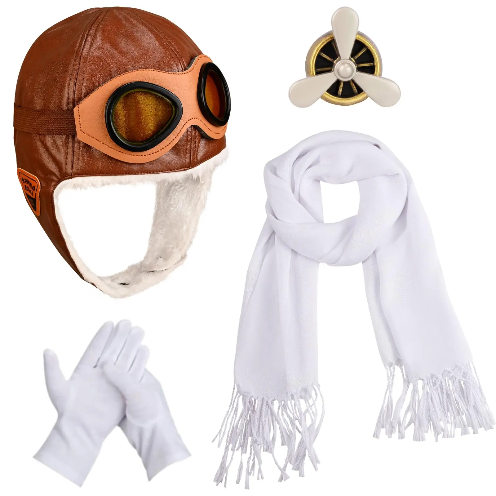 

Aviator Costume Accessories Include Pilot Aviator Hat With Goggles Scarf Gloves and Brooch for Career Halloween Cosplay Dress Up