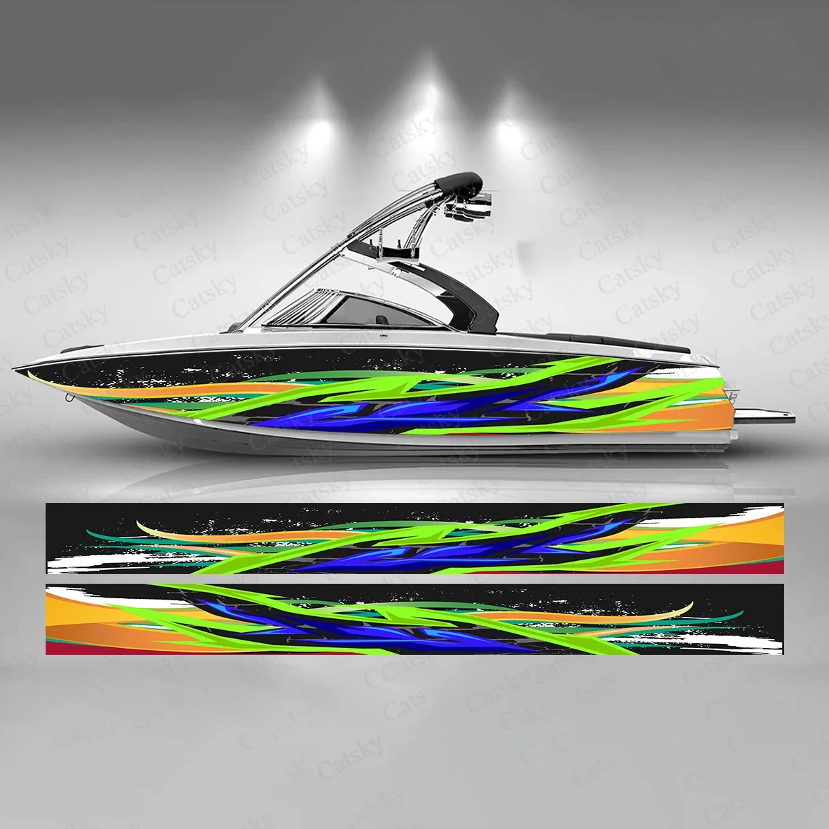 Yellow Green Blue Colorful Boat Sticker Fashion Custom Fish Boat-Sticker Vinyl Waterproof Boat Wrap Graphic Boat Wrap Decal