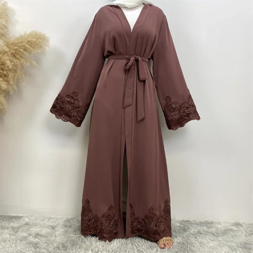 Nuevas mujeres musulmanas cárdigan abierto Abaya Kimono encaje bordado Abayas largo Maxi vestido Turquía árabe Kaftan Dubai vestidos Eid Ramadán