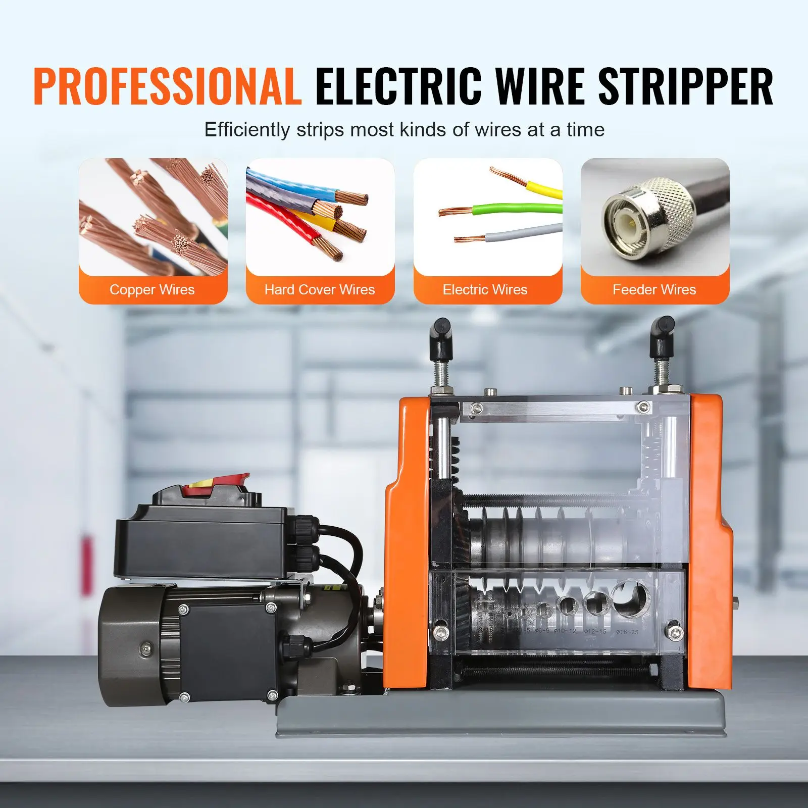 Electric Cable Stripping Tool, 0.06''-0.98'' Motorized Wire Stripper, 60W, Features Clear Depth Gauge, Includes 6 Circular & 1 Flat Channels for Efficient Copper Wire Recycling