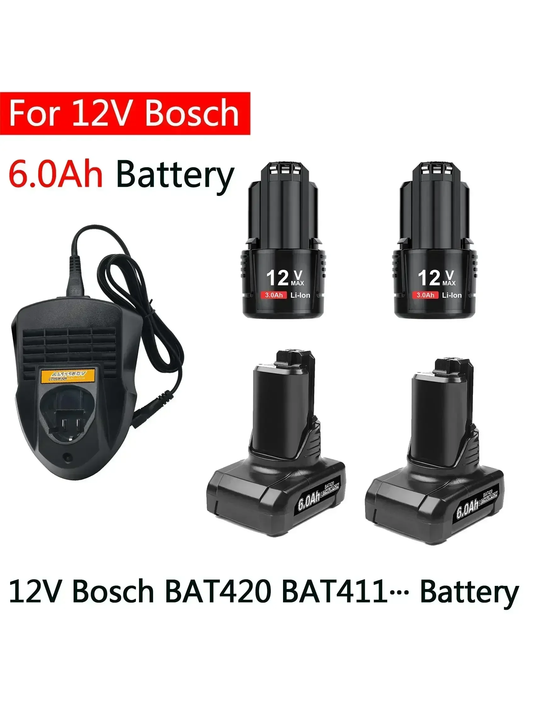 Pour BOSCH 12V BAT411 batterie de remplacement Bosch 12V batterie BAT412A BAT413A D-70745GOP 2607336013 2607336014 PS20-2