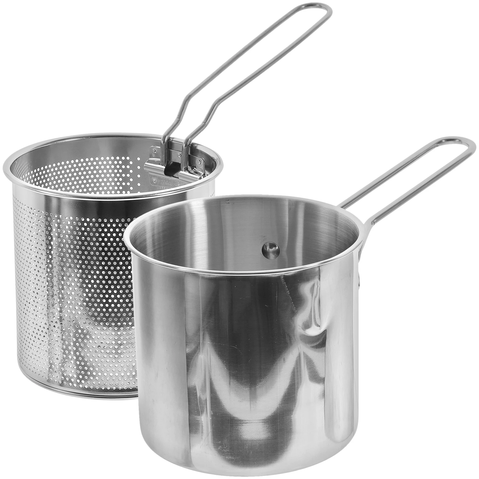 

Fryer with Frying Basket Strainer Pan Baskets Pot and Lid Handheld Deep Stainless Steel