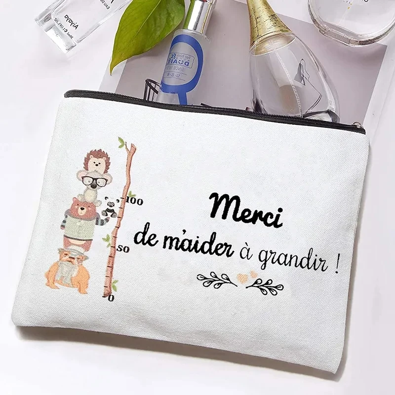 French thank you for helping me grow makeup bag thank you nanny Birthday Christmas Thanksgiving Mother's Day kit bag