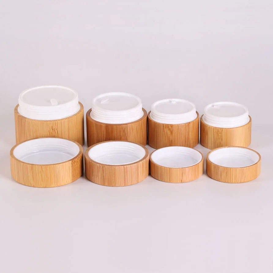 

5/10/20/30/50/100/150/200/250ml Cosmetic Packaging Empty Body Scrub Butter Round Fad Plastic Cream Jar Container with Bamboo Lid