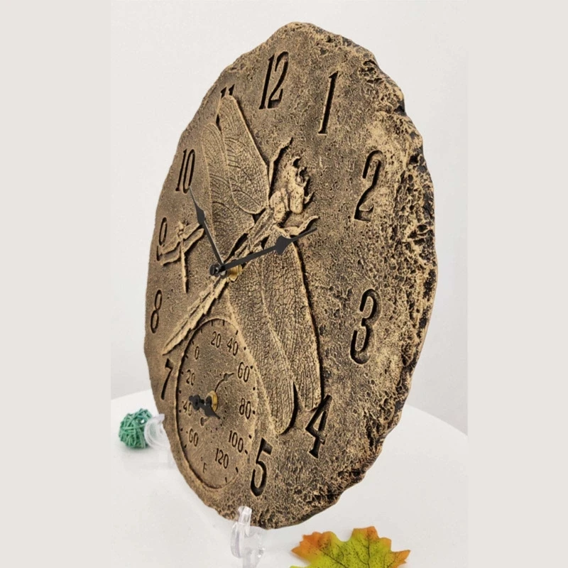 Reloj pared impermeable libre del jardín resina KX4B Reloj pared con termómetro para hogar