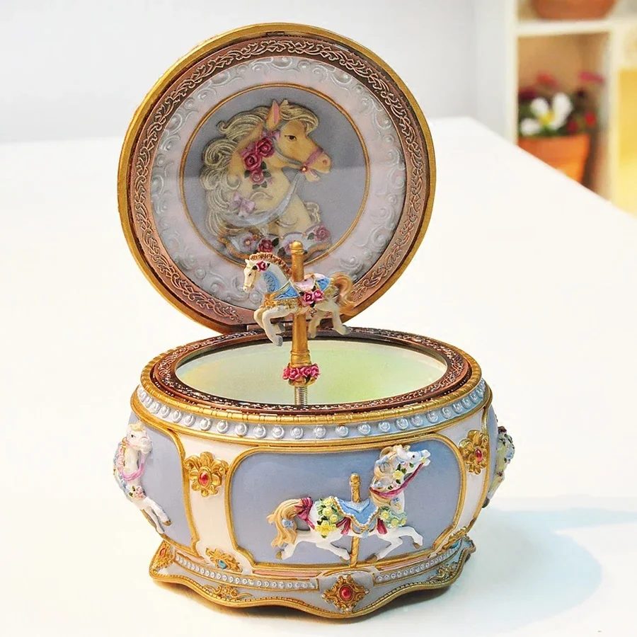New Lovely Carousel Music Box with Sound Control LED Flash Lights Creative Birthday Valentine's Day Gifts for Girl Friend Kids