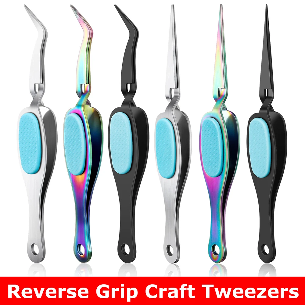 Bastelpinzette mit umgekehrtem Griff, gebogene/gerade Pinzette mit feiner Spitze, Edelstahl für Bastelarbeiten, Wärmeprägung, Verschönerungswerkzeuge 2024