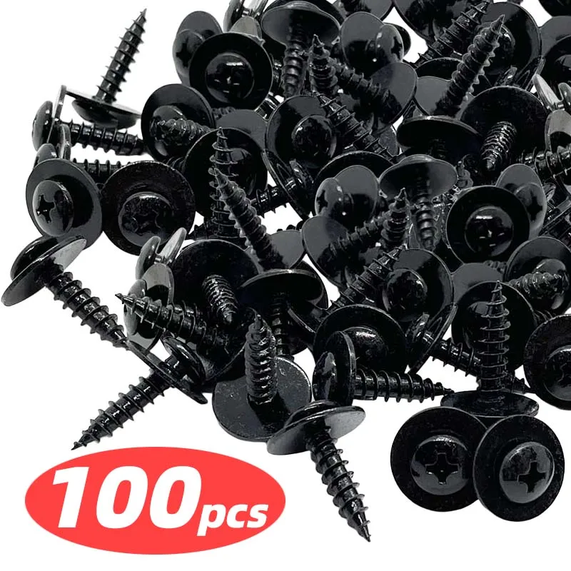 Black Self-tapping Screws Pan Head Cross Bolts with Gasket M5 for Car Motorcycle Bumper Fender Fixed Fastener