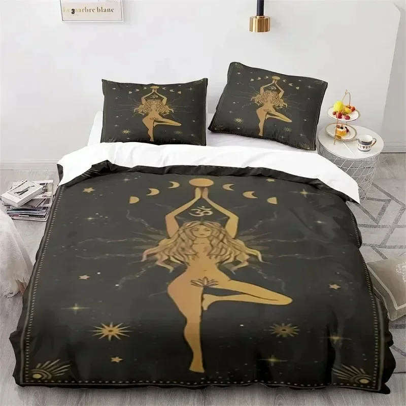 Boho Sun and Moon Mysterious Astrology Fortune-Telling Tarot Cards Comfortable Duvet Quilt Cover Pillowcase Bedding Set Children