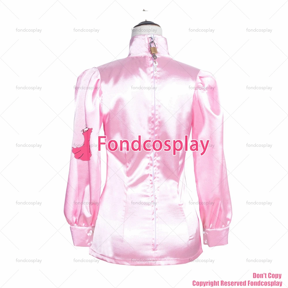 fondcosplay adult sexy cross dressing sissy maid short French baby pink satin shirt Uniform Lockable Costume CD/TV[G4006]