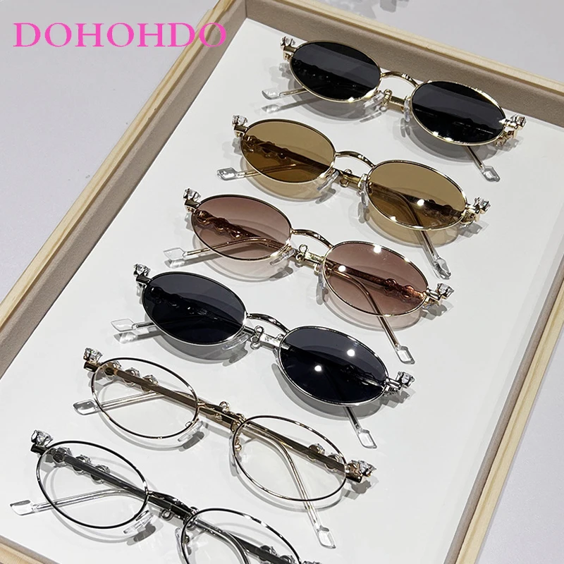 2025 Oval Rhinestone Euro-American Decor Fashion Sunglasses For Women Men Casual Gradient Glasses For Summer Beach Party UV400