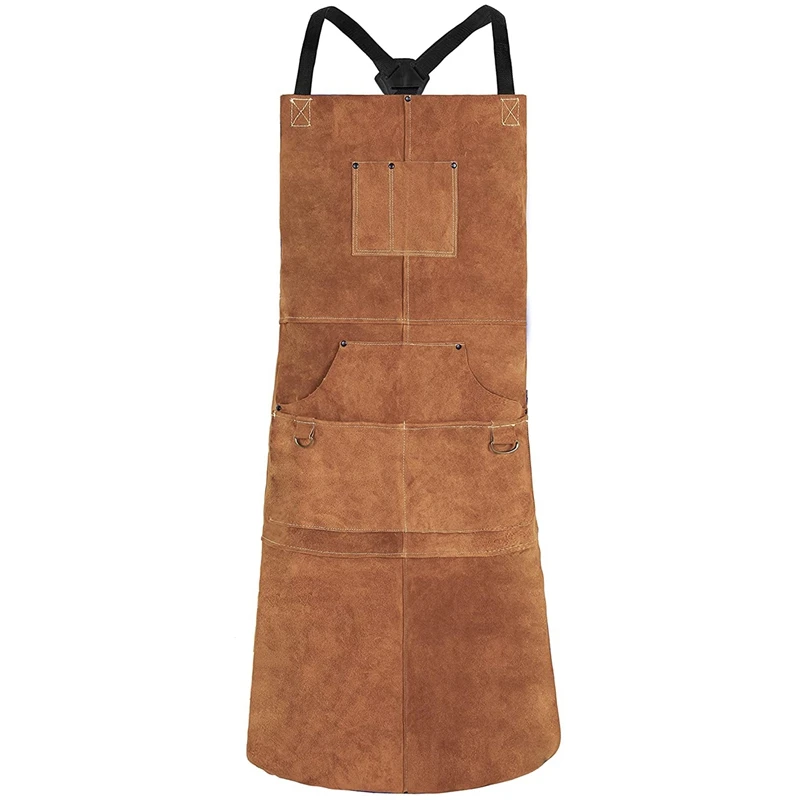 Fleece Leather Work Shop Apron with 6 Tool Pockets Heat & Flame Resistant Welding Apron, 24