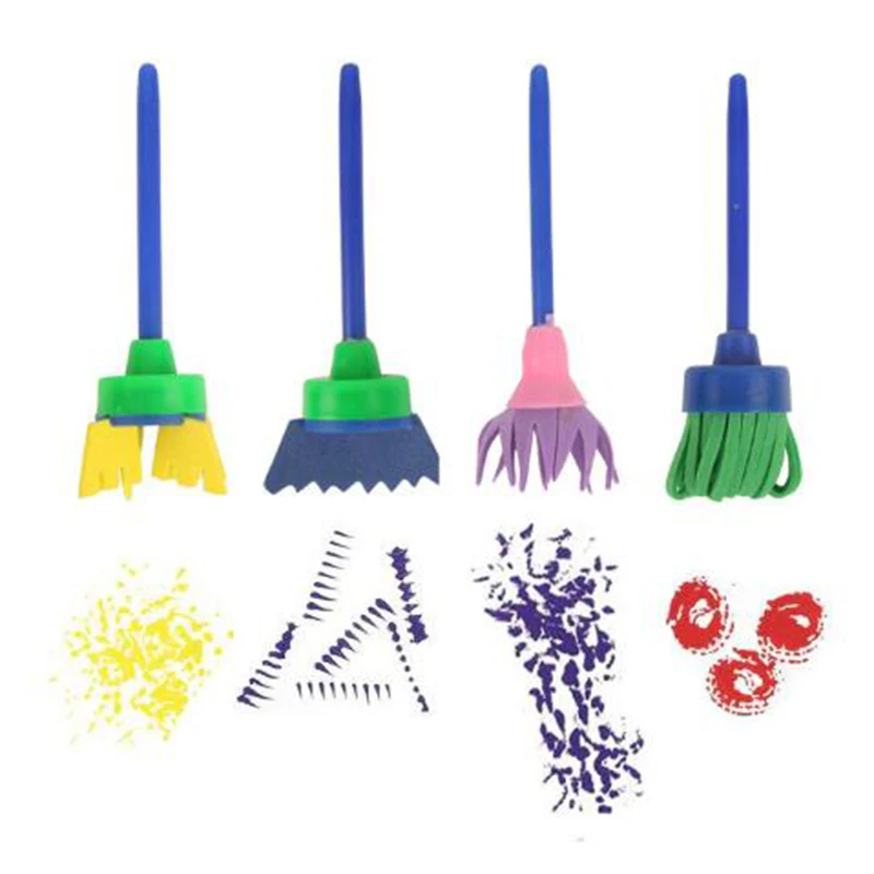 4pcs Rotate Paint DIY Drawing Flower Sponge Brushes Kids EVA Art and Crafts Brushes Painting Tool Children Educational Toys ZXH
