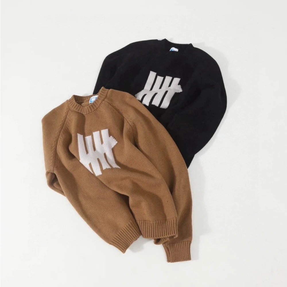 UNDEFEATED Couple Matching Casual Trendy Versatile Soft Warm Crew Neck Long Sleeve Knit Unisex Pullover Sweater for Office Daily