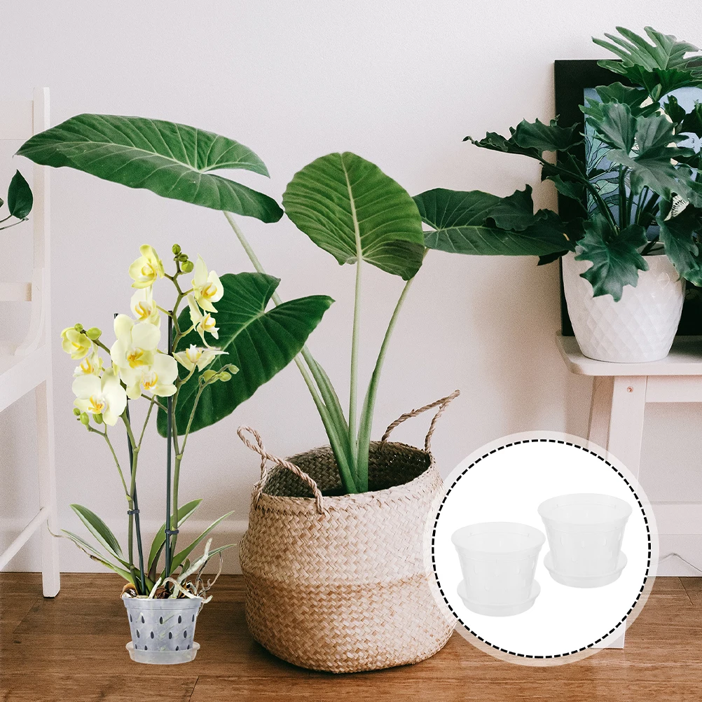 

2 set 2 Sets Root Control Pot Clear Plastic Flower Pots Drain Holes Planters Orchids Succulents Nursery Garden Decorative Indoor