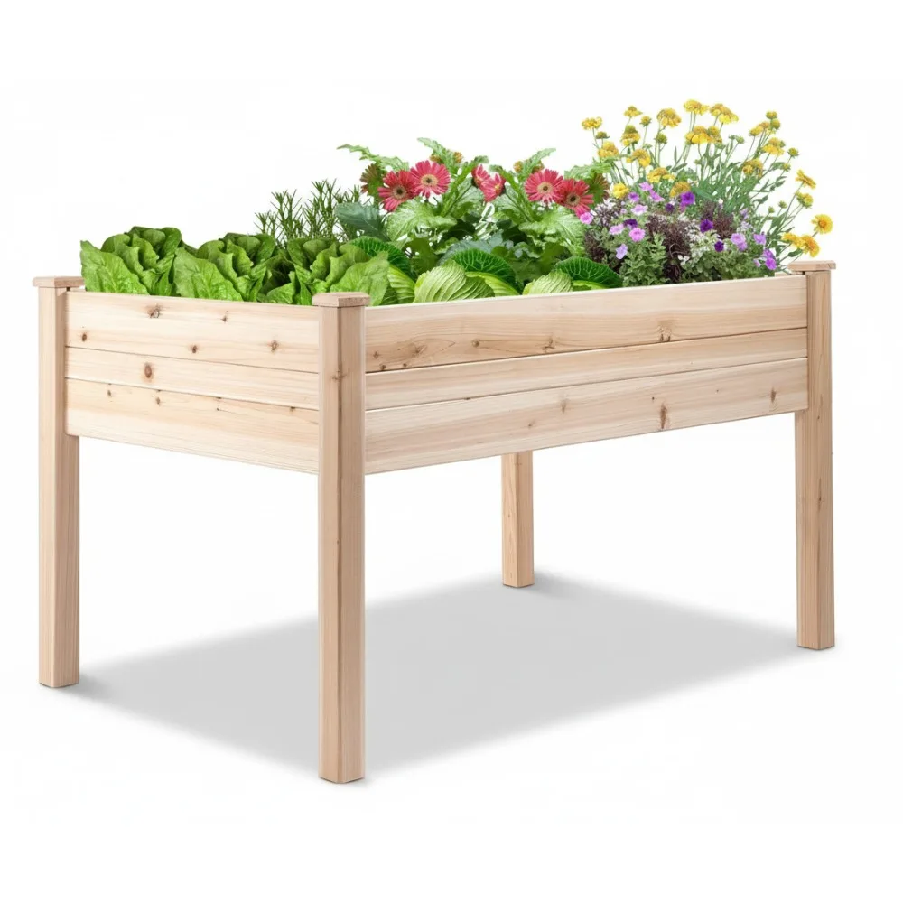

48x34 Inch Raised Garden Bed - Elevated Wood Planter Box for Healthy Plants, 440 lb Capacity, Natural Color