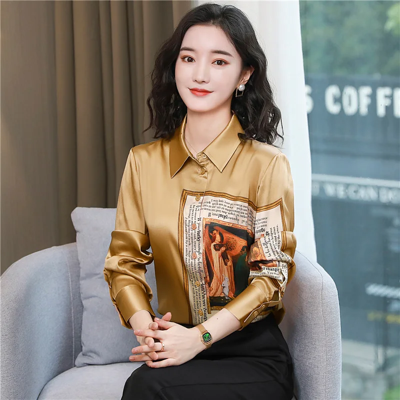 Early Autumn New Women\'s Shirt Vintage Fashion Printed Tops Office Lady Elegant Chic Commute Casual All-match Blouses