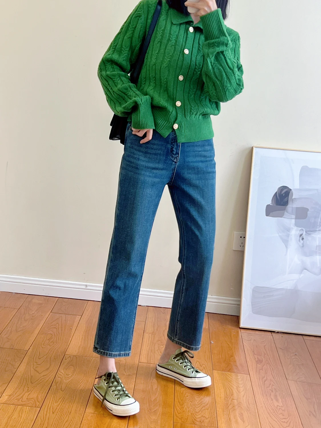 

High Waist Straight Leg Denim Jeans Women's Autumn Sle Slimming Leg Lengthening French Bread Nine Point Pants