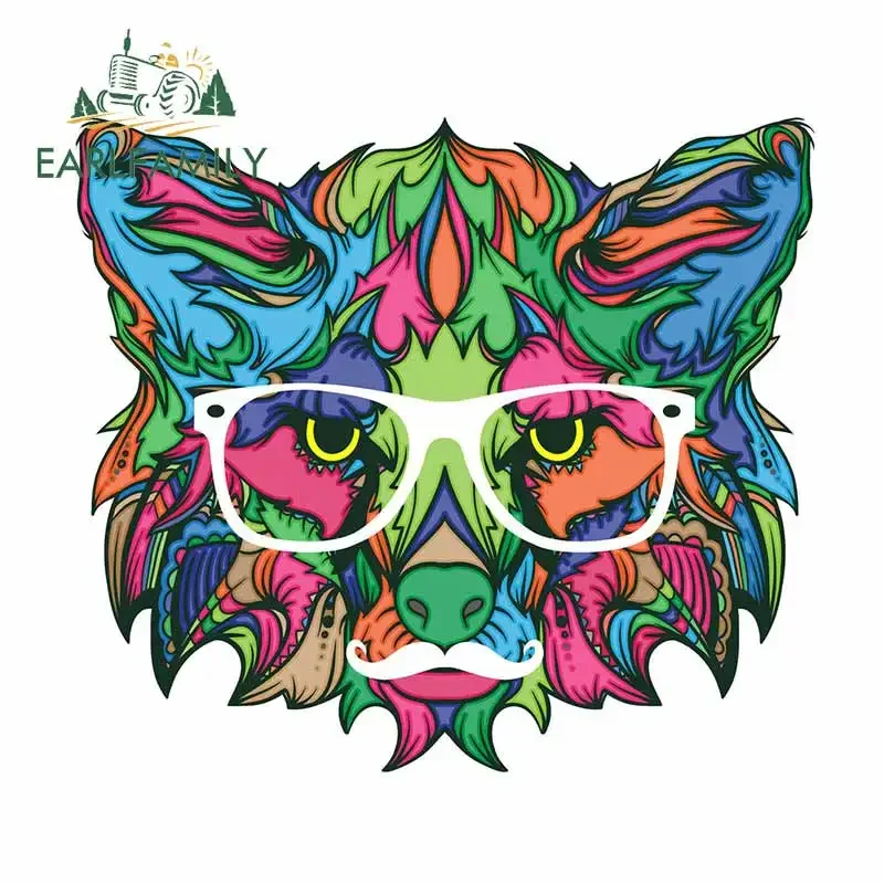 ملصقات سيارات EARLFAMILY الملونة على شكل حيوانات نظارات بيضاء لافتة للنظر ونوافذ اللحية ملصق أنيمي ديكور خوذة إبداعية