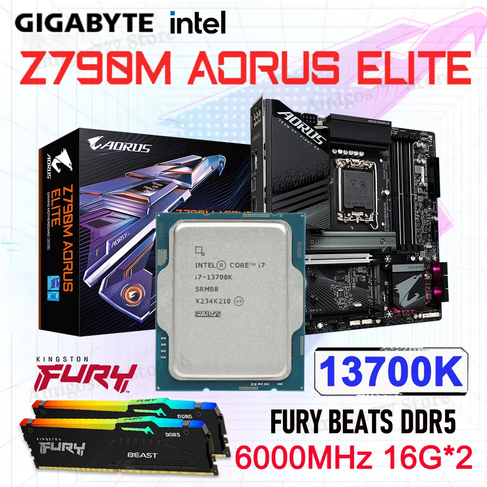 

Intel Core i7 13700K LGA1700 CPU Combo With Gigabyte Z790M AORUS ELITE Intel z790 Motherboard Suit LGA1700 DDR5 Memory 32GB ram