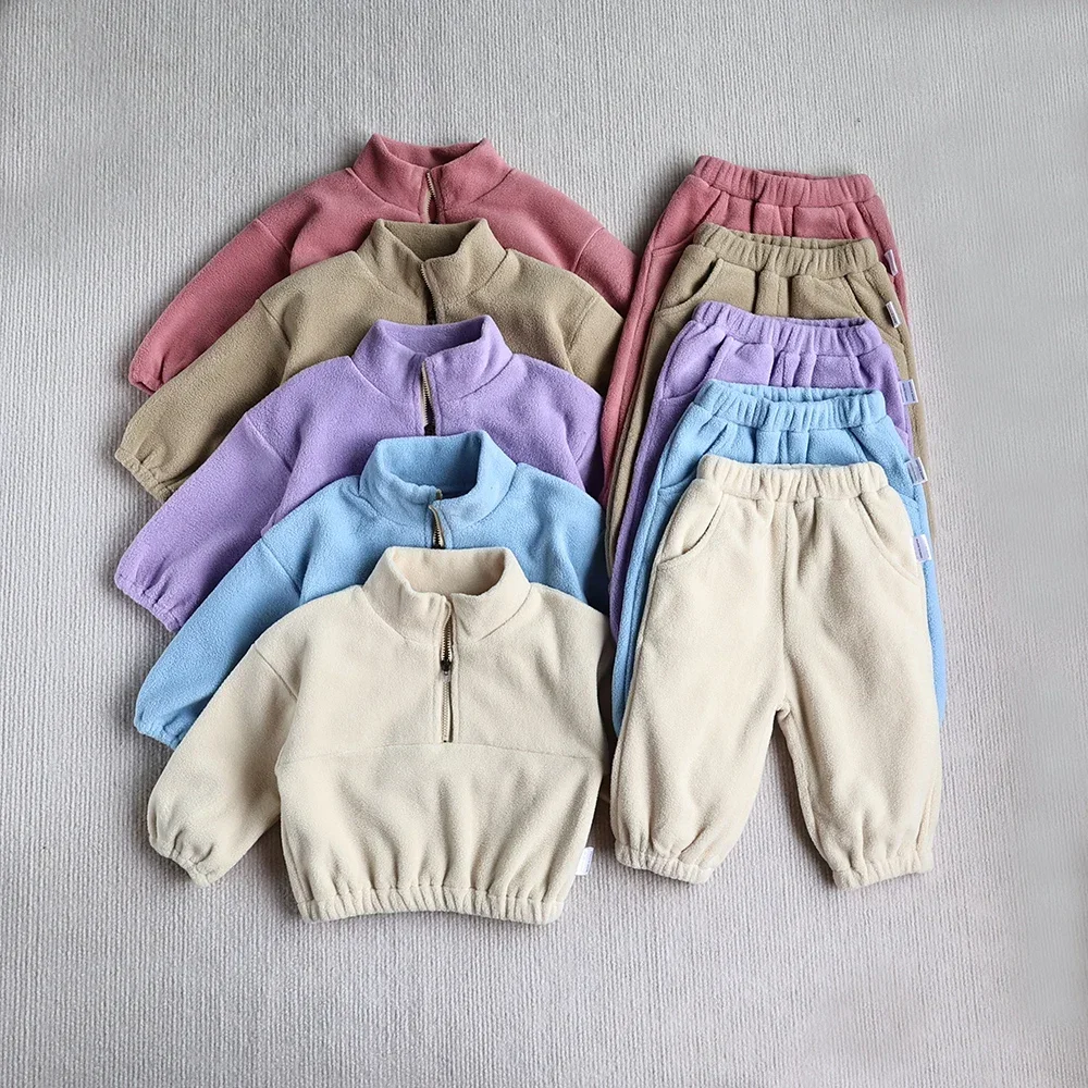 New Autumn Baby Sports Suit Toddler Fleece Solid Color Hoodies Suit Infant Outfit 2PCS Kids 6-9M 1 2 3 4 5 6 Year old