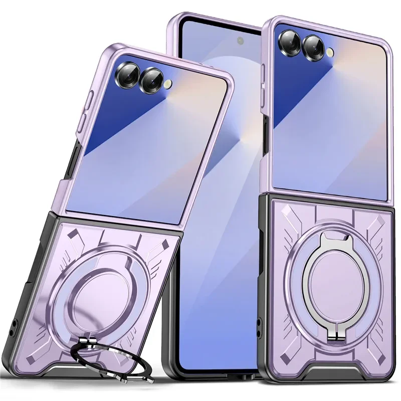

Brand New Slim Solid Color Phone Case For Samsung Galaxy Z Flip 7 6 5 Armor Magnetic Ring Holder Camera Shockproof Protect Cover
