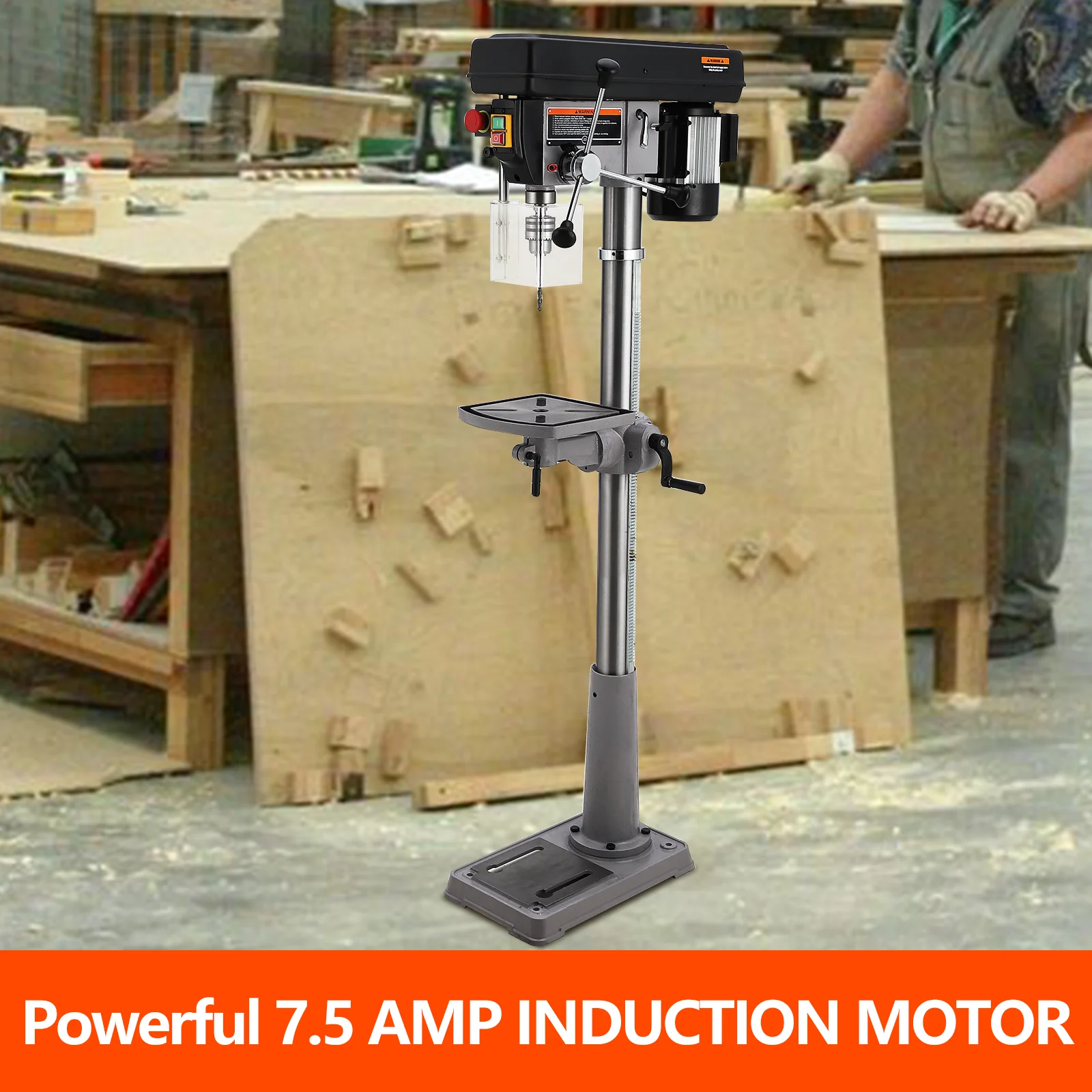 13 inch Floor Drill Press, 7.5 Amp 120V Pure Copper Motor With Safety Guard, 288-3084 RPM Variable Speed, 0-45°Tilting Worktable