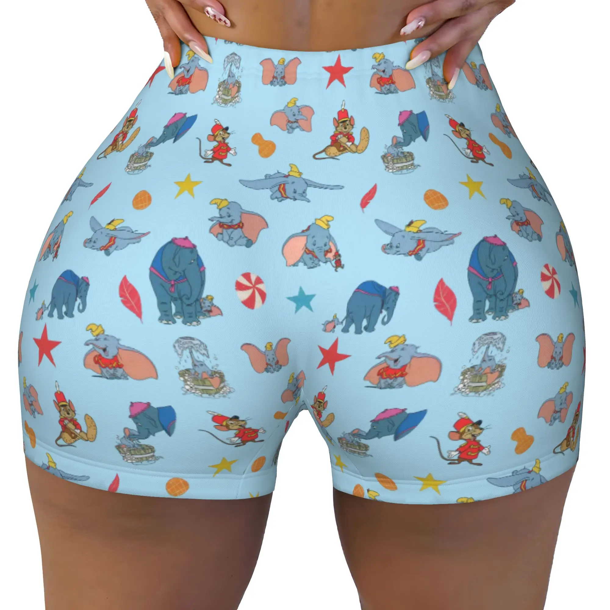 Custom D-Dumboes Cartoon Volleyball Biker Gym Shorts Women's Elephant Anime Athletic Workout Yoga Shorts
