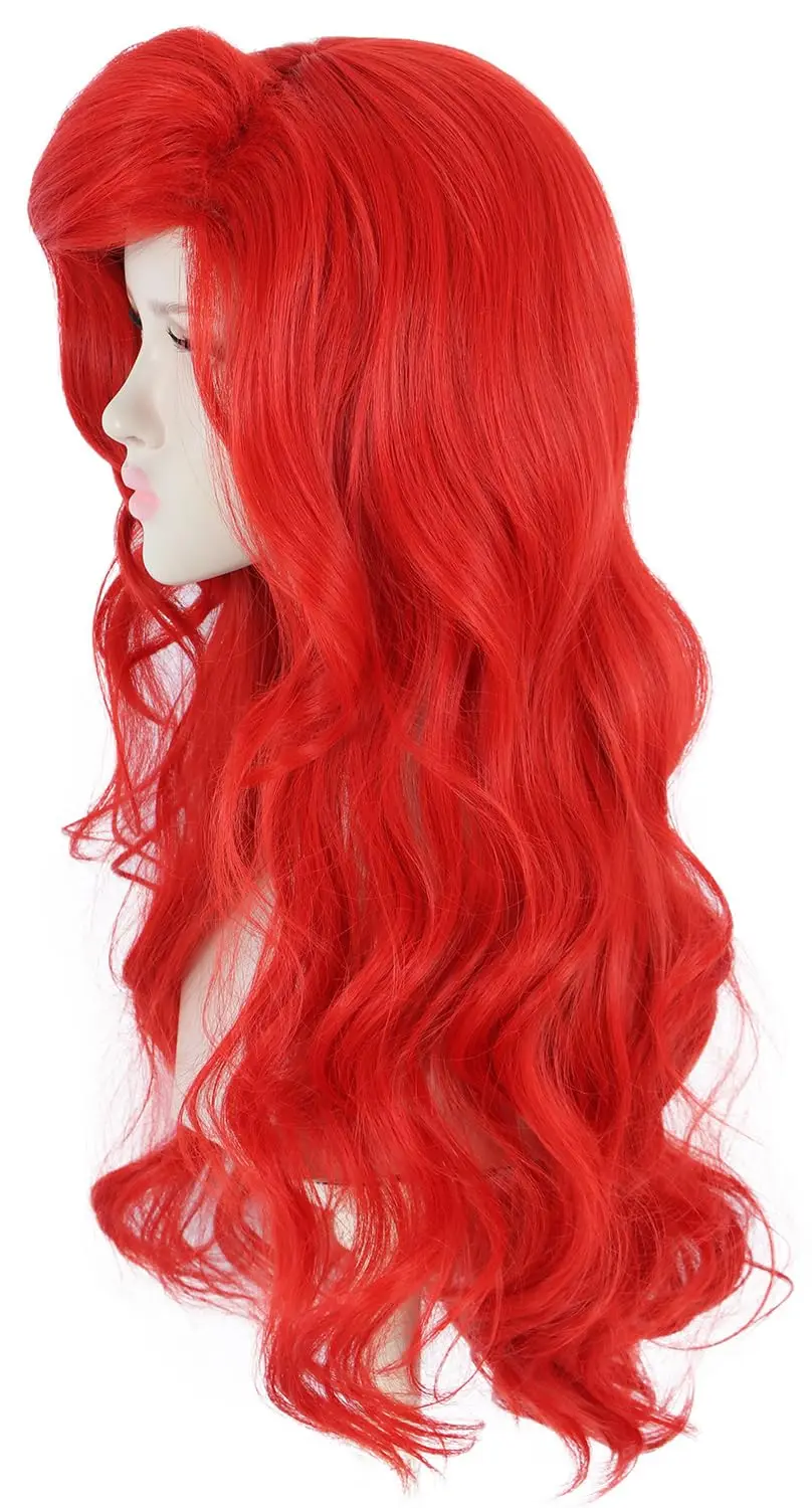 여자 빨간 합성 헤어 가발, 긴 웨이브 할로윈 코스프레, 코스튬 애니메이션 가발, 파티 애니메이션 코스프레 헤어
